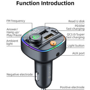 Φορτιστής αυτοκινήτου Devia Smart PD30W 2A+1C Multi-function Wireless MP3 - Image 4