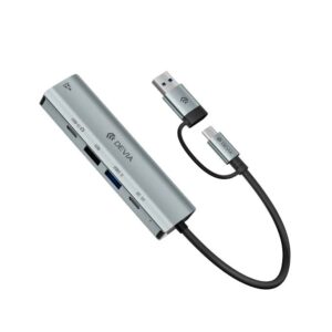 Hub 5 σε 1 Pro2 με USB+Type-C σε 2xUSB, 2xType-C, RJ45 Devia