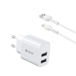 Φορτιστής ταξιδίου Lite2 2.4A Devia + καλώδιο Lightning - Image 1